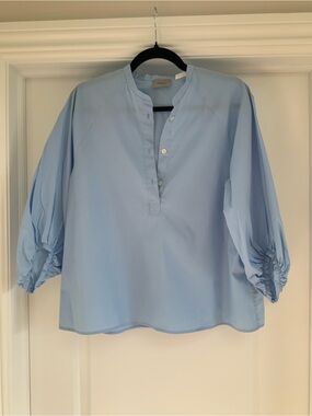 MaxMara Light Blue Collarless Button Blouse